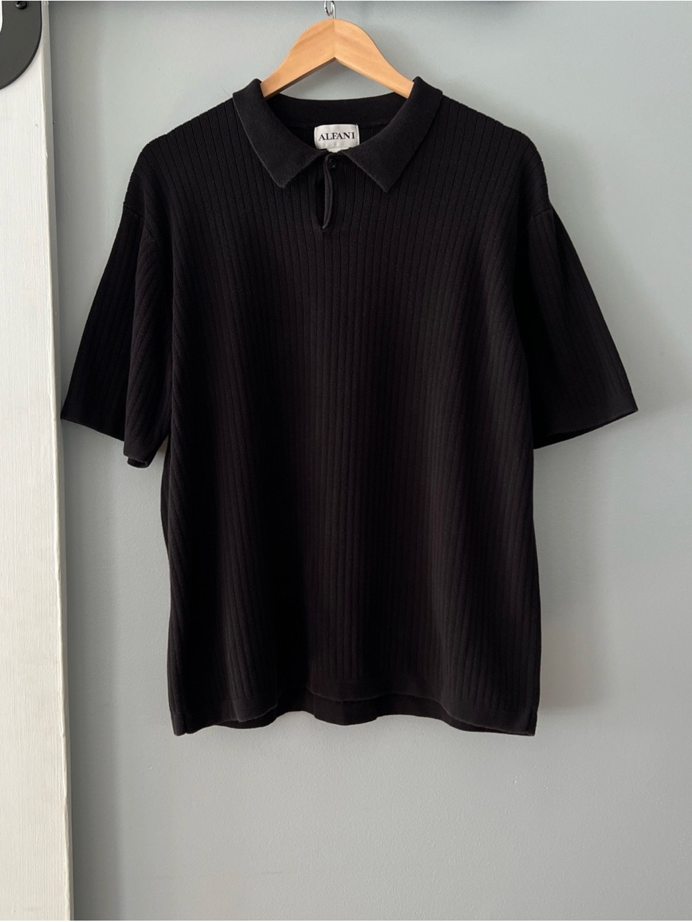 Alfani Men’s Black Ribbed Knit Short-Sleeve Cotton Polo Shirt
